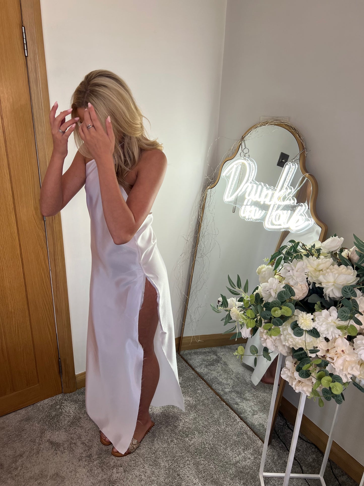 White satin maxi dress