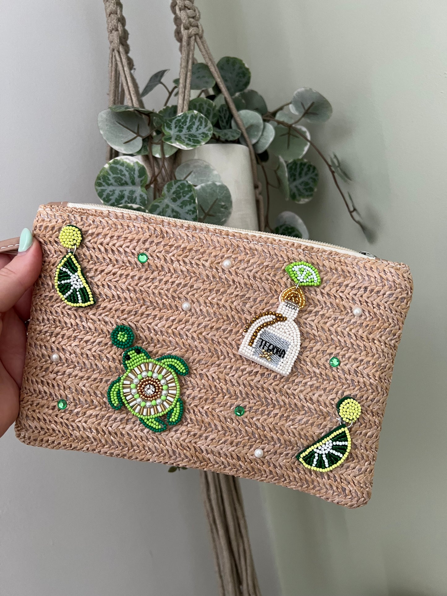 Straw charm bag