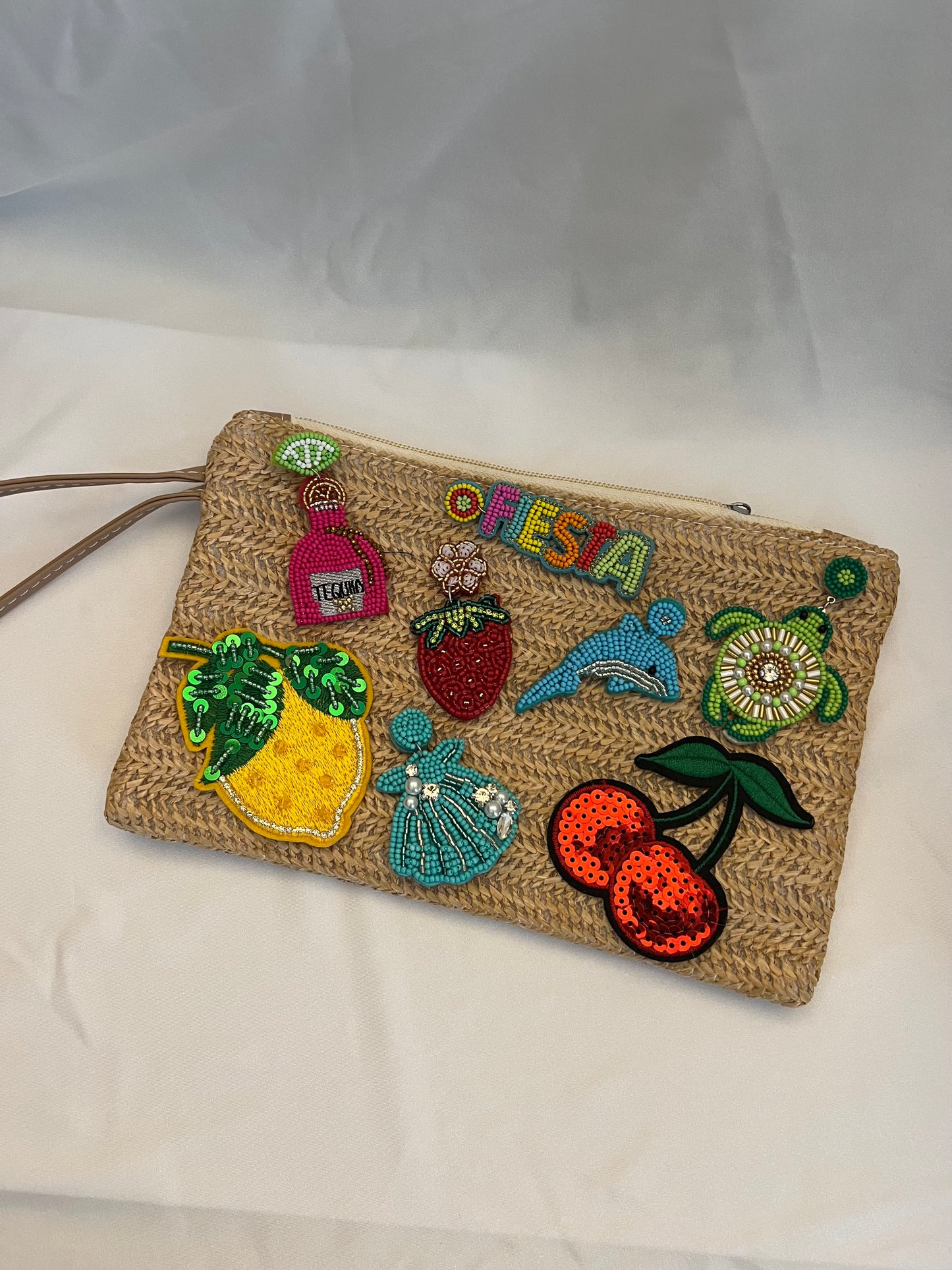 Straw charm bag