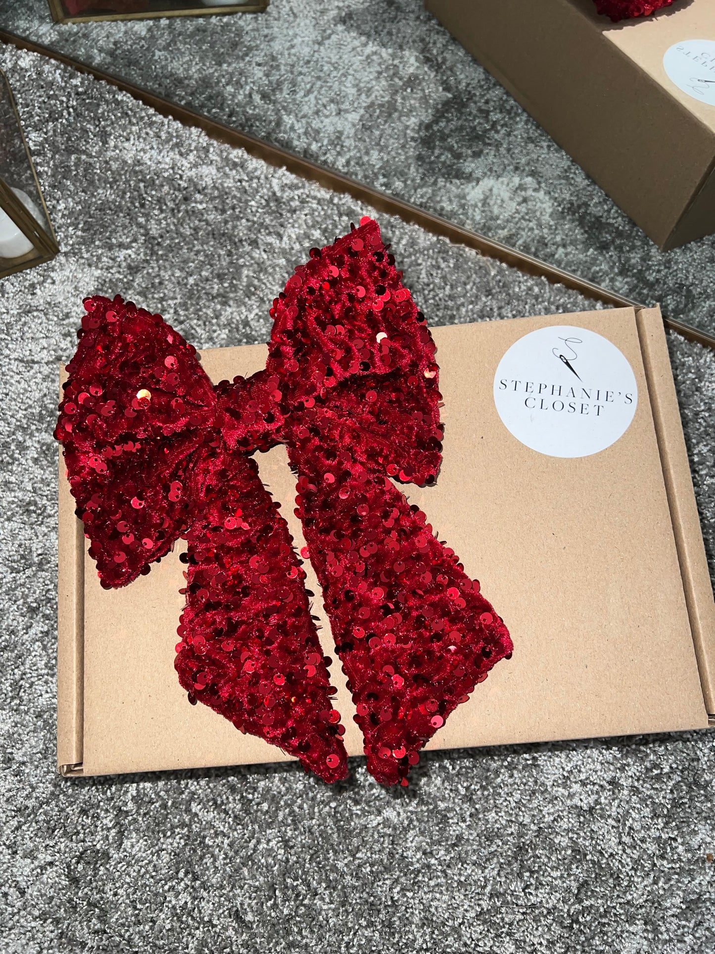 Red velvet sequin bow