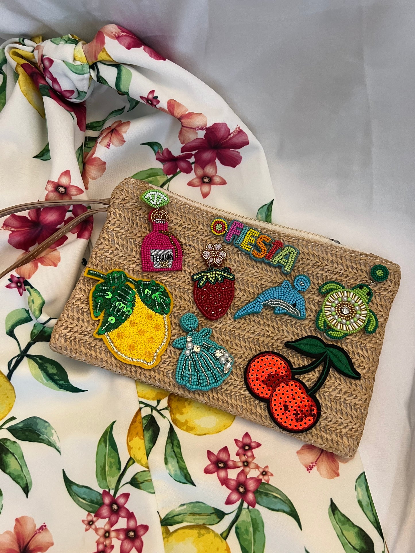 Straw charm bag