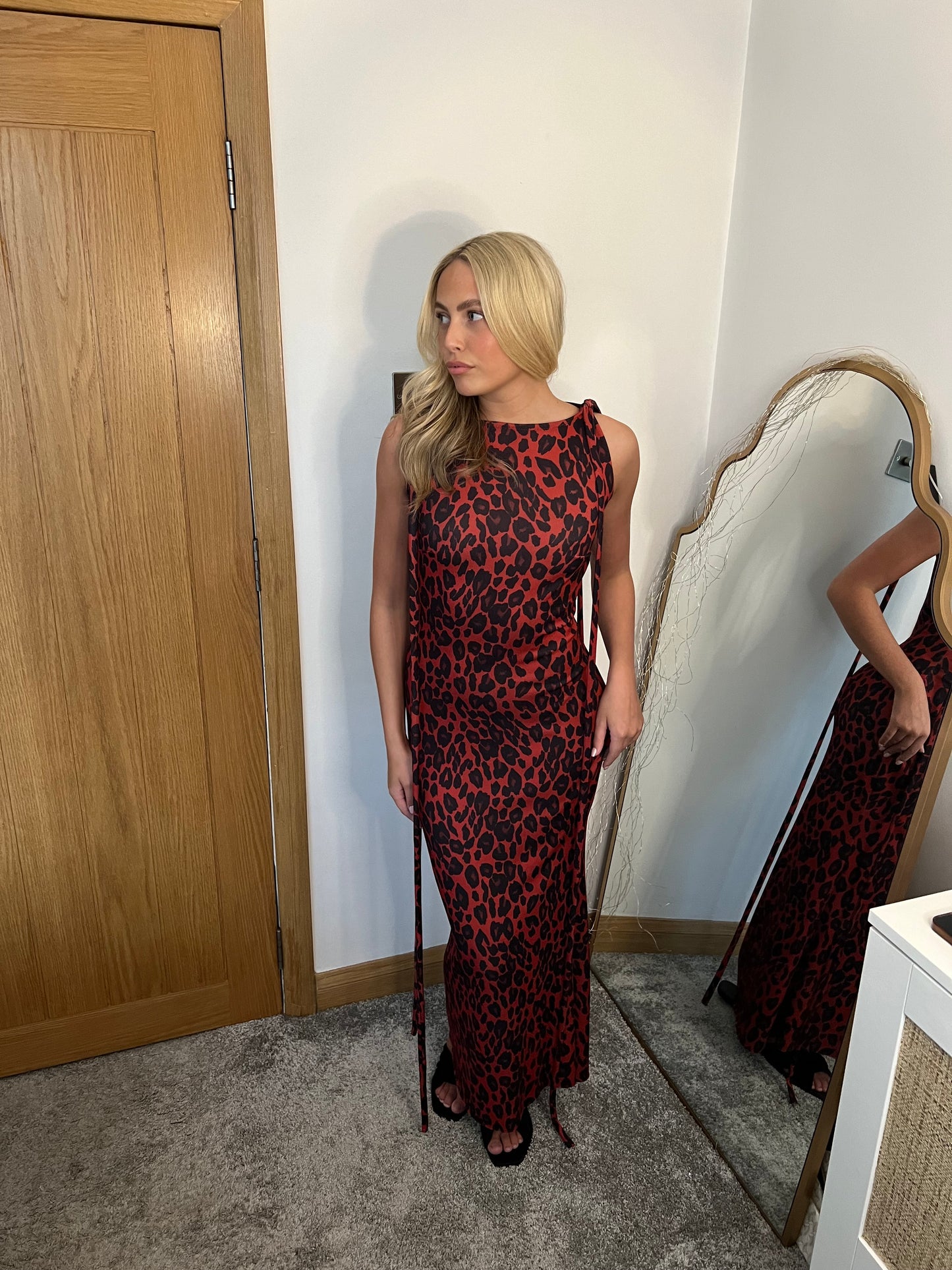 Red leopard maxi dress