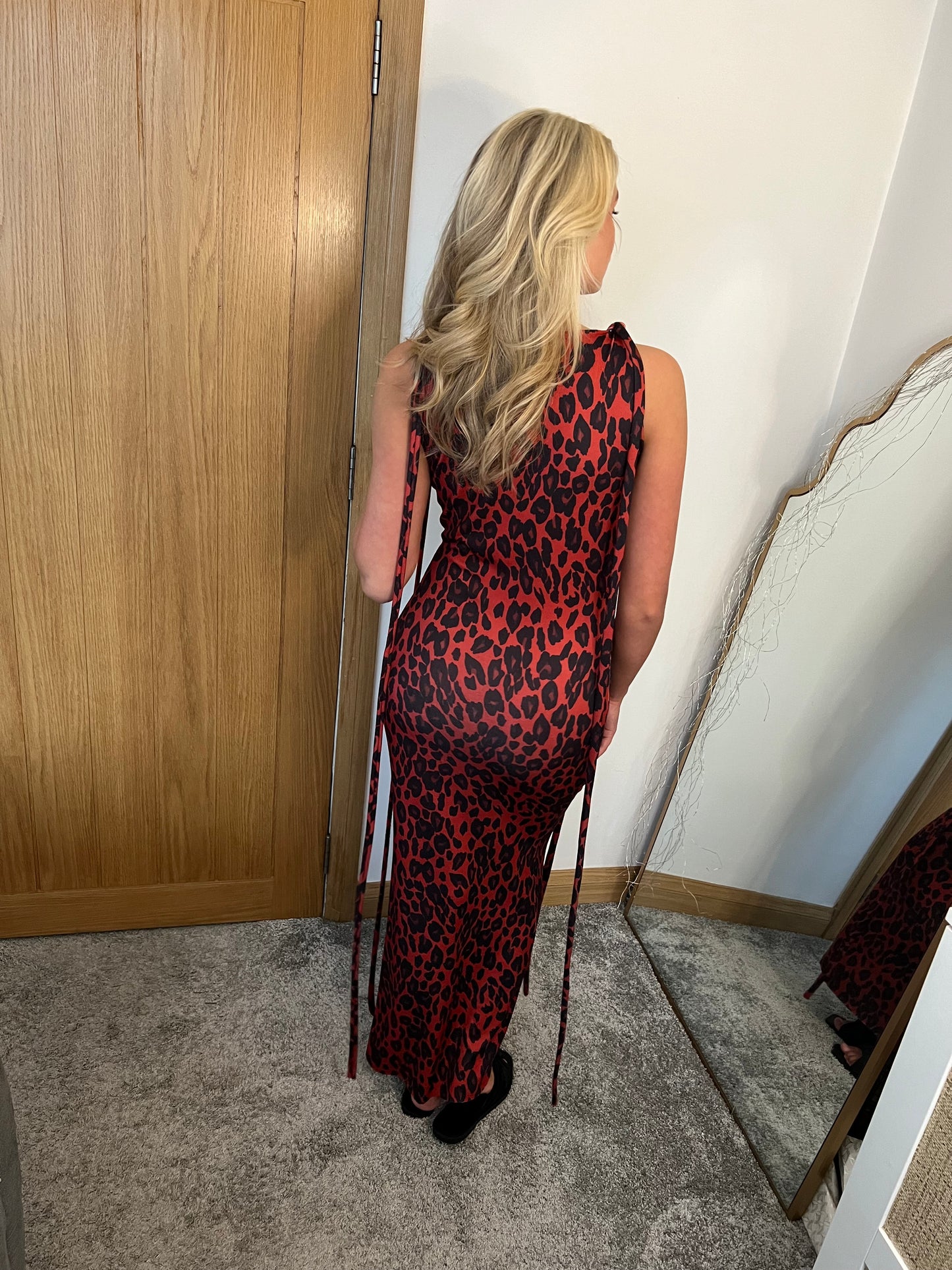 Red leopard maxi dress