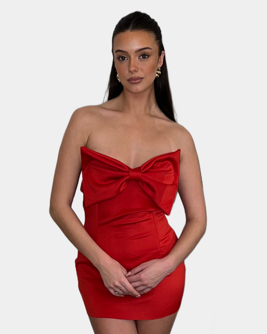 Scuba Bandeau Dress with Front Bow Detail