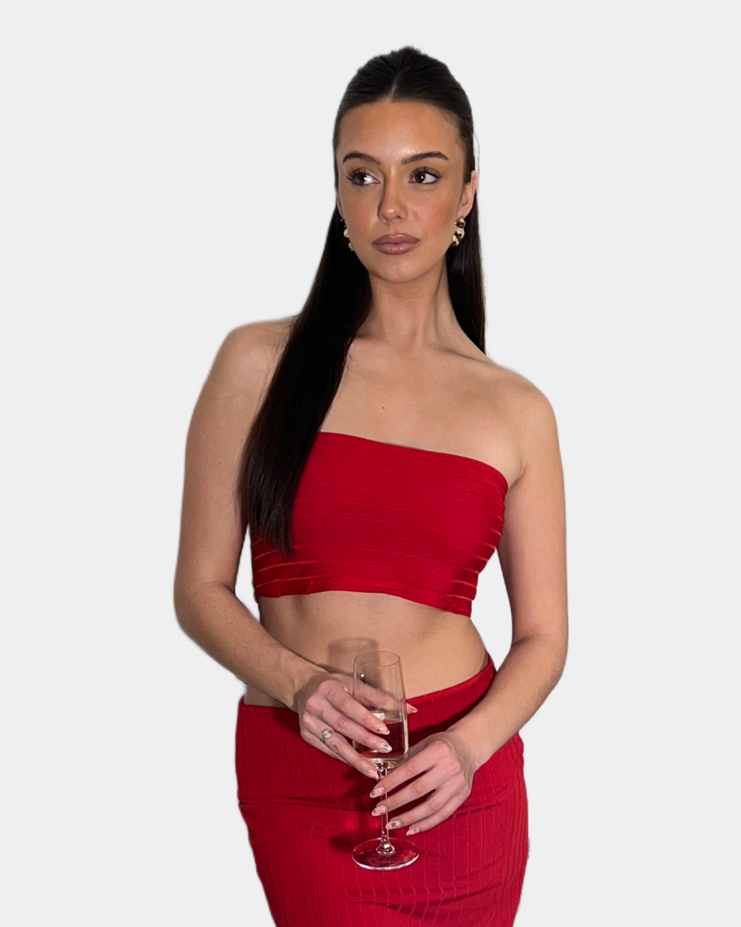 Ribbed Co-ord Set - Maxi Skirt and Bandeau Top