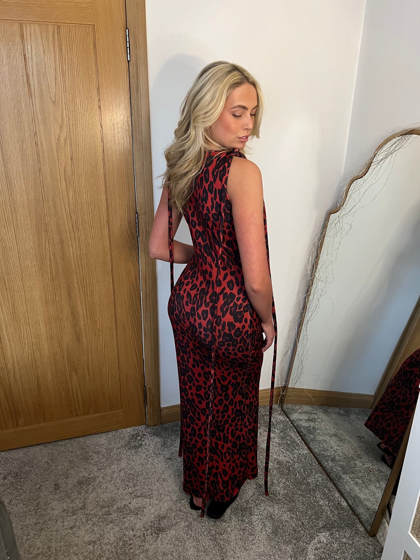 Red leopard maxi dress