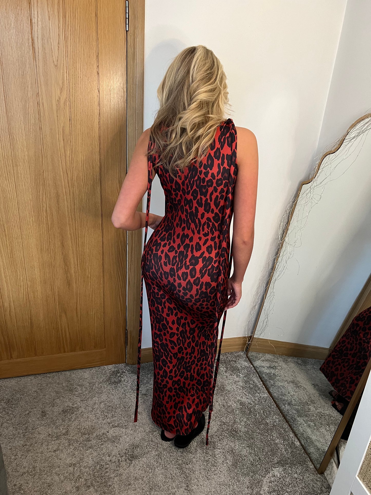 Red leopard maxi dress