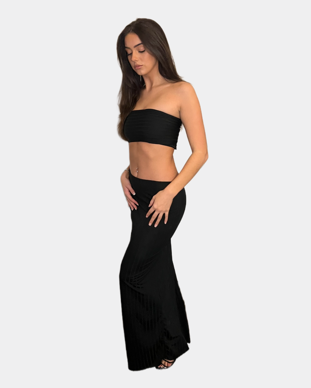 Ribbed Co-ord Set - Maxi Skirt and Bandeau Top