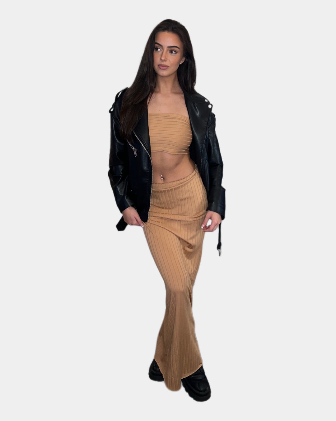 Ribbed Co-ord Set - Maxi Skirt and Bandeau Top