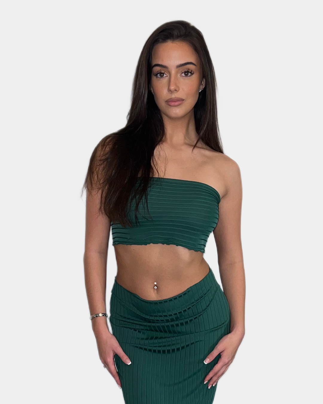 Ribbed Co-ord Set - Maxi Skirt and Bandeau Top